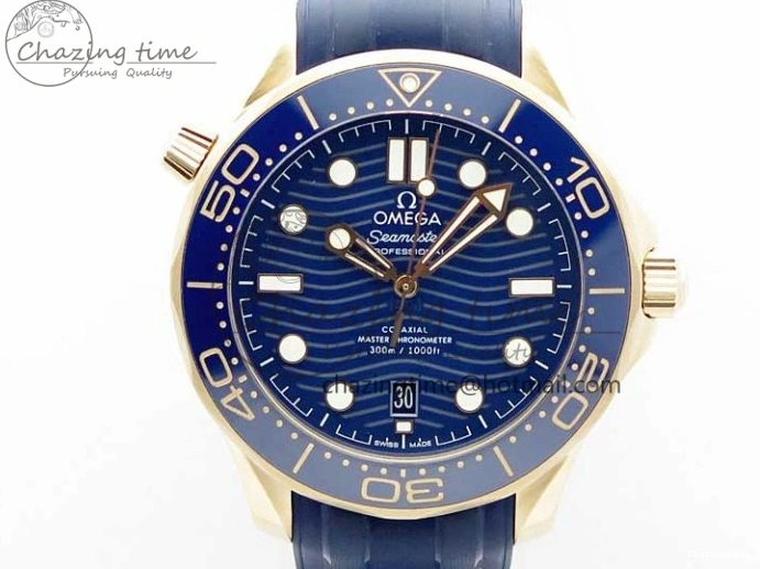 0322 2018 Seamaster Diver 300M RG Blue Ceramic VSF 1:1 Best Edition Blue Dial on Blue Rubber Strap A WeatherProof 7914